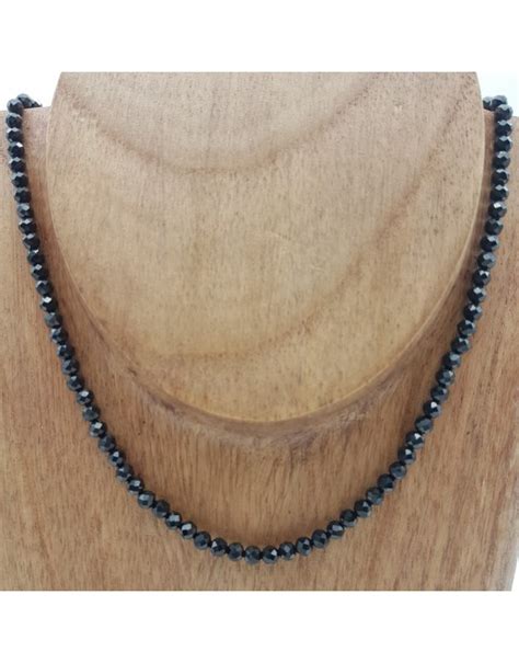 Collier Tourmaline Noire perles naturelles facettées 4mm Pierres et