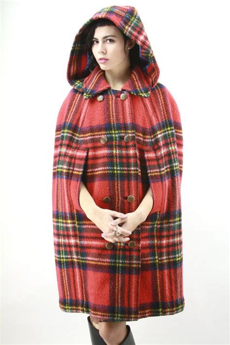 Vintage Wool Swing Cape Coat Etsy Wool Plaid Tartan