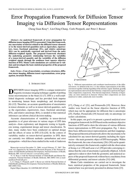 Pdf Error Propagation Framework For Diffusion Tensor Imaging Via