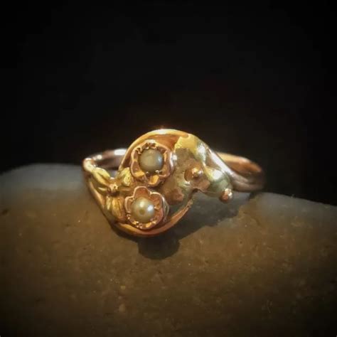 BAGUE DE PROMESSE Ancienne Or Jaune Et Rose 750 18K Et Perles