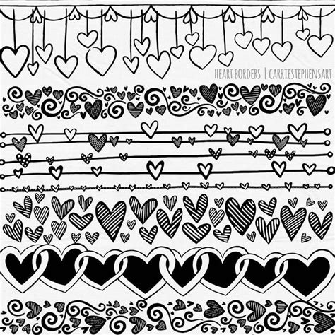 Line Heart Border Clipart Heart Digital Stamps Printable Border Png