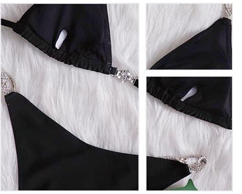 Fashion Sexy Black High Waisted Tie String Luxury Sparkle Diamond Rhinestone Bikini Buy