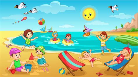 Kids playing on Beach 534376 Vector Art at Vecteezy