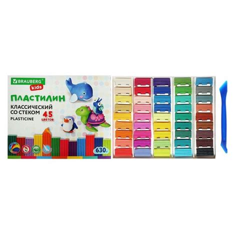 Brauberg, Пластилин 45 цветов, 630 грамм, со стеком - купить с ...