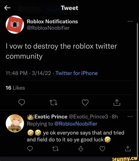 Tweet Roblox Notifications Robloxnoobifier I Vow To Destroy The Roblox