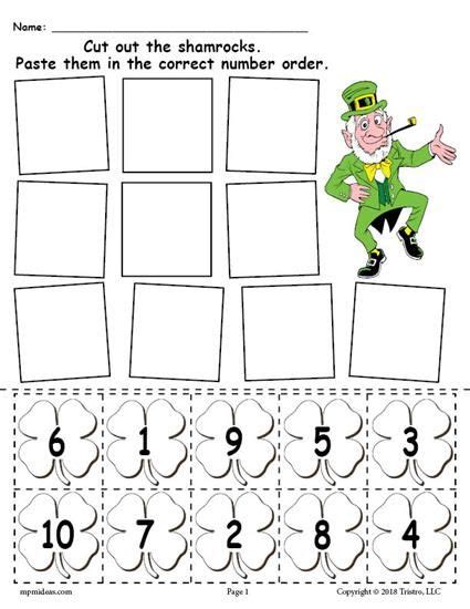 Printable St Patrick S Day Shamrock Number Ordering Worksheet Numbers