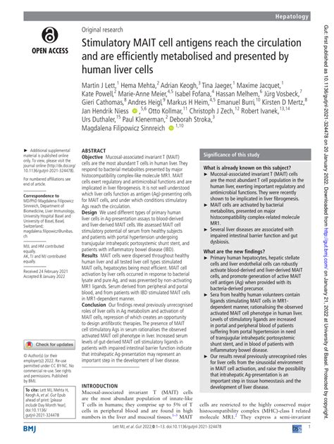 PDF Stimulatory MAIT Cell Antigens Reach The Circulation And Are