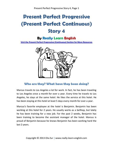 Look ~~~ Printable Story And Worksheet To Practice The English Present Perfect Progressive