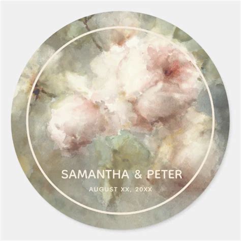 Elegant Antique Roses Soft Pink Watercolor Floral Classic Round Sticker Zazzle