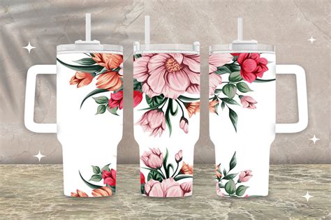 Floral Stanley 40oz Tumbler Wrap Png Gráfico por SparkyDesignsUS