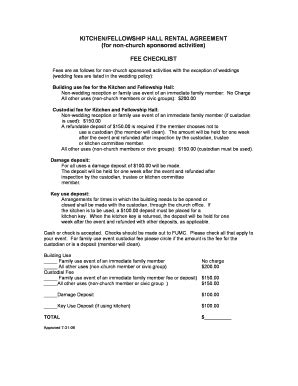 Fillable Online Kitchen Fellowship Hall Rental Agreement Fax Email