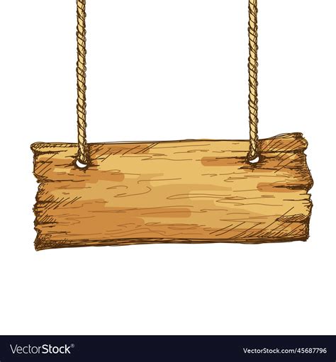 Hand Drawn Wooden Sign Board Hanging On Rope Vector Image