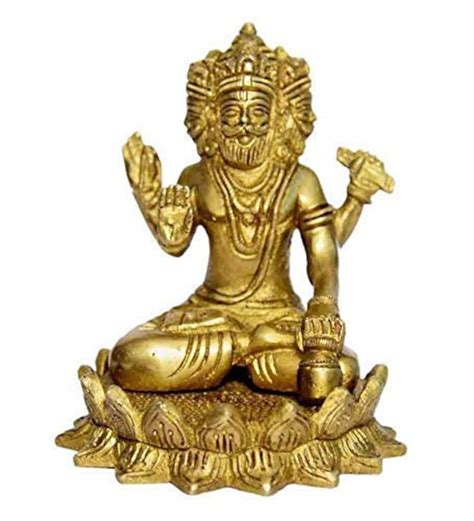 Brass Brahma Sitting On Lotus Statue Hindu Religion God Etsy