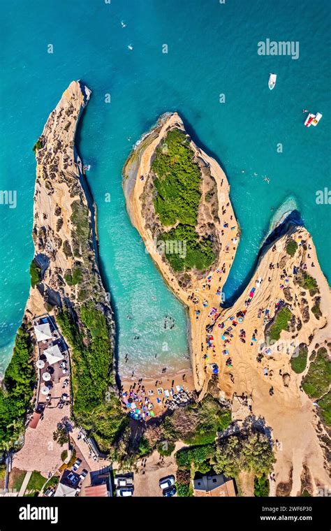 Aerial Drone View Of Canal D Amour Beach Sidari Town Kerkyra