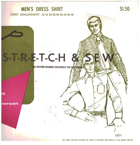 Stretch & Sew 1760 Men's Dress Shirt Size: 32-48 Uncut Sewing Pattern