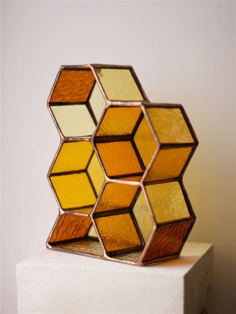 Honeycomb Stained Glass Bookends Iridized Glass Art Book Etsy Artofit