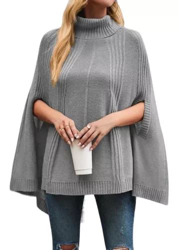 Poncho De Manga Capa Cuello Alto Bajo Irregular Tejido 2221 Cuotas