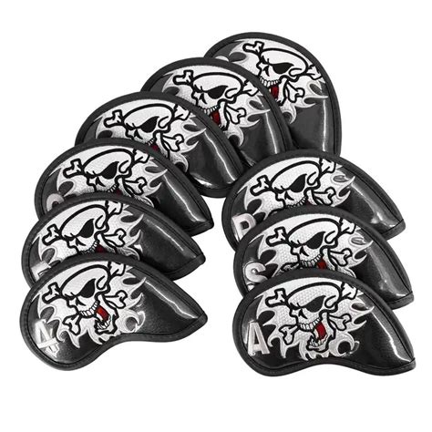 Golf Club Iron Head Cover For Protecting Clubs Black Skull PU Leather