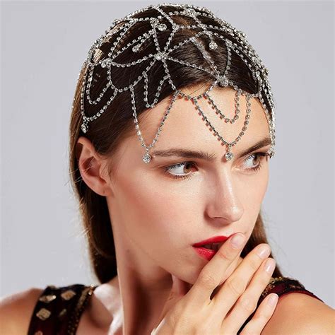 Rumtock Tassel Rhinestones Cap Headpiece Gold Forehead