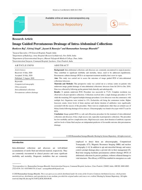 Pdf Image Guided Percutaneous Drainage Of Intra Abdominal Collections