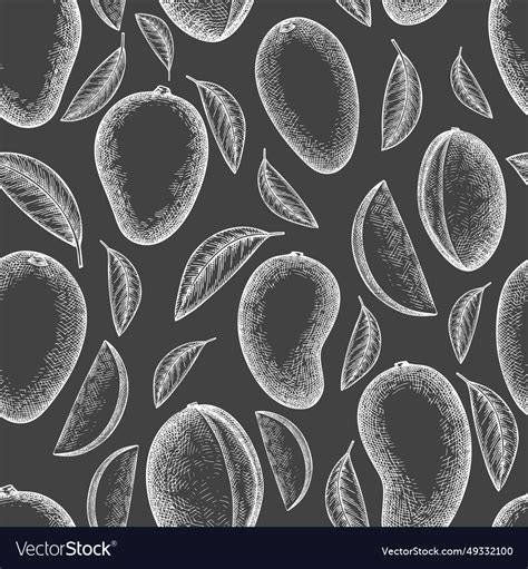 Hand Drawn Sketch Style Mango Seamless Pattern Vector Image