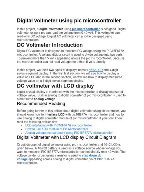 Digital Voltmeter Using Pic Microcontroller Pdf Analog To Digital Converter Voltage