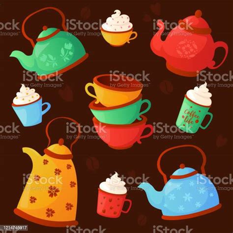 Kettles And Cups Design Vector Illustration Stock Illustration