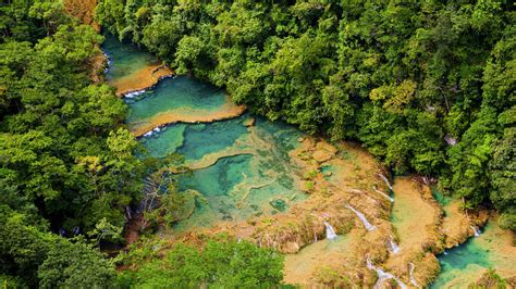 Panorama Aerial View With Forest Cascade Waterfall In Semuc Champey