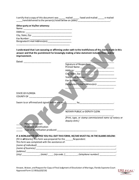 Miami Dade Florida Answer Waiver Divorce Papers Florida Us Legal Forms