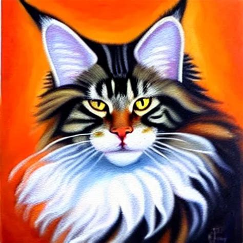 Beautiful Oil Painting Of An Orange Maine Coon With Stable