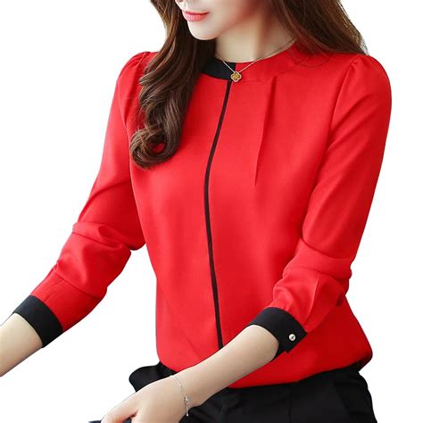 Chiffon Women Blouse Shirt 2018 Long Sleeve Red Womens Clothing Office