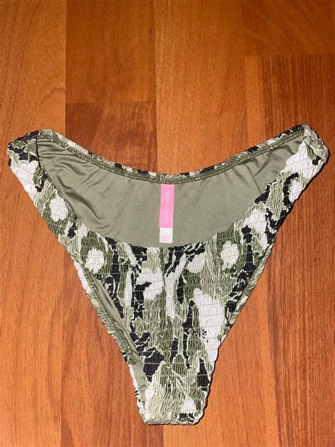 Victoria S Secret Ruched Smocked Bikini Bottom Green And White On Carousell