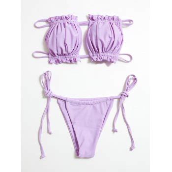 Emmiol Free Shipping Smocked Bandeau Bikini Set Lilac L In Bikini