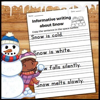 Snow Informative Sentence Writing Practice Worksheets With True Facts