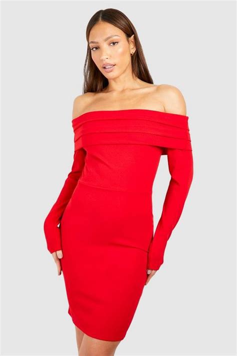 Tall Crepe Ruched Bardot Mini Dress Boohoo Uk