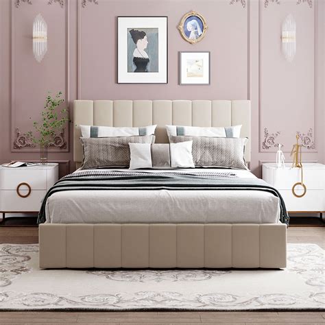 Buy Majnesvon Queen Upholstered Platform Bed With A Hydraulic Storage