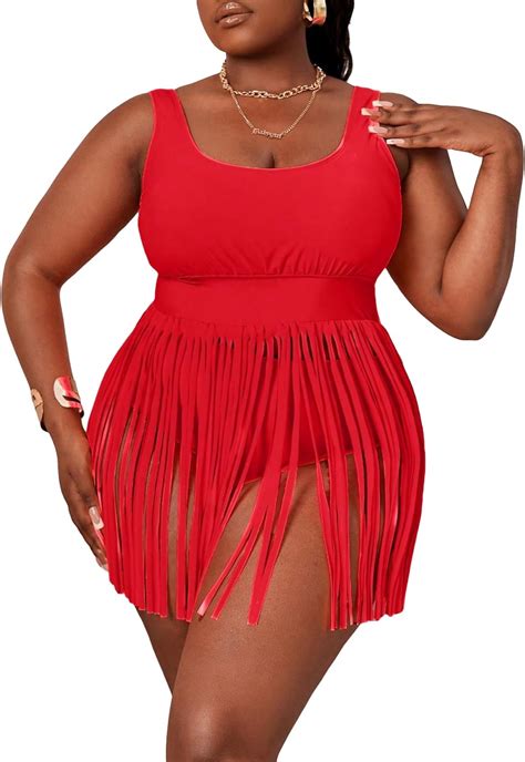 Amazon SOLY HUX Women S Plus Size Fringe Hem High Waisted Bikini Set Bathing Suits 2 Piece
