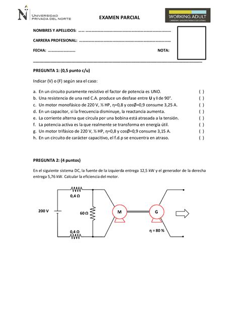 Examen Parcial De Ingenieria Electrica Ex Menes De Ingenieria