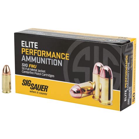 Sig Sauer Elite Performance 9mm Luger Ammo 115gr Full Metal Jacket 50 Box