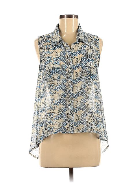 Lani 100 Polyester Chevron Herringbone Chevron Blue Sleeveless Blouse