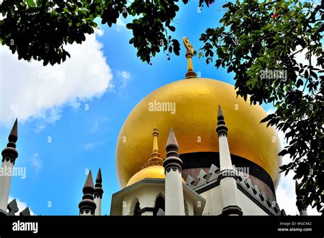 Perspective View Of Golden Dome And Minarets Of Masjid Sultan Mosque In