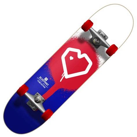 Blueprint Skateboards Spray Heart Redblue Complete Skateboard 80