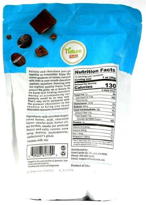 1 Nature To Go Premium Quality Milk Chocolate Raisins Product Of Usa 32oz Bag Chocolate Sweets