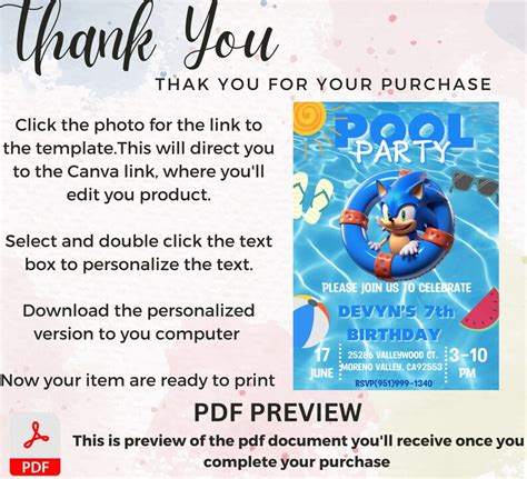 Sonic Pool Party Invitation Sonic Birthday Invitationsonic Etsy