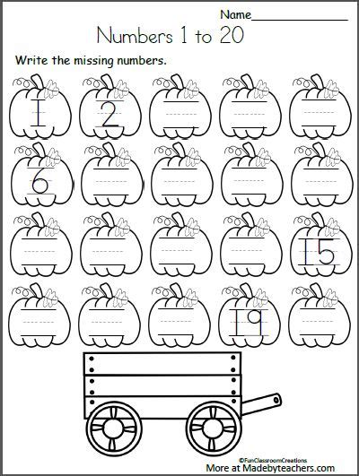 Free Fall Math Worksheets For Kindergarten Numbers 1 To 20