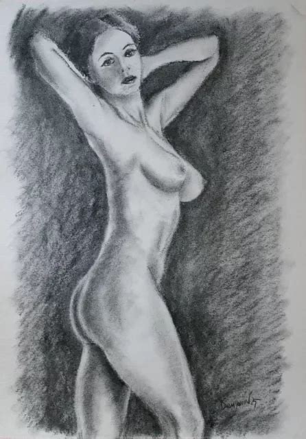 Female Nude Figure Original Charcoal Drawing Ysart Naked Woman A Picclick Uk
