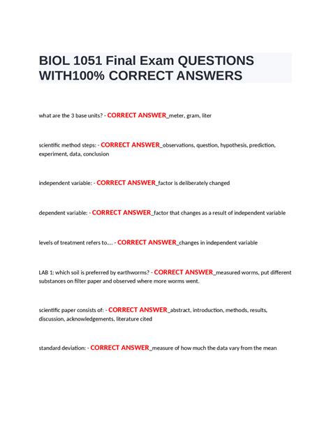 Biol Final Exam Questions With Correct Answers Exams Nursing