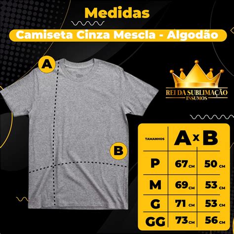 Camiseta de Algodão Cinza Mescla P ao GG Rei Da Sublimação Insumos