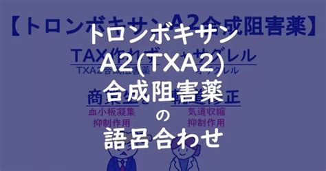 薬理学 ゴロ トロンボキサンa2合成阻害薬 Txa2合成阻害薬の語呂合わせ ゴリ薬