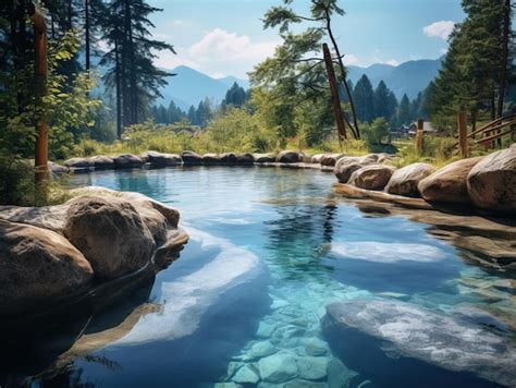 Premium AI Image Natural Hot Springs In Forest Mountains